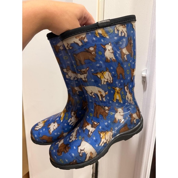 Sloggers Shoes - SLOGGER Womens Size 6 Blue Goat Print Rain Boots Waterproof Garden Whimsical